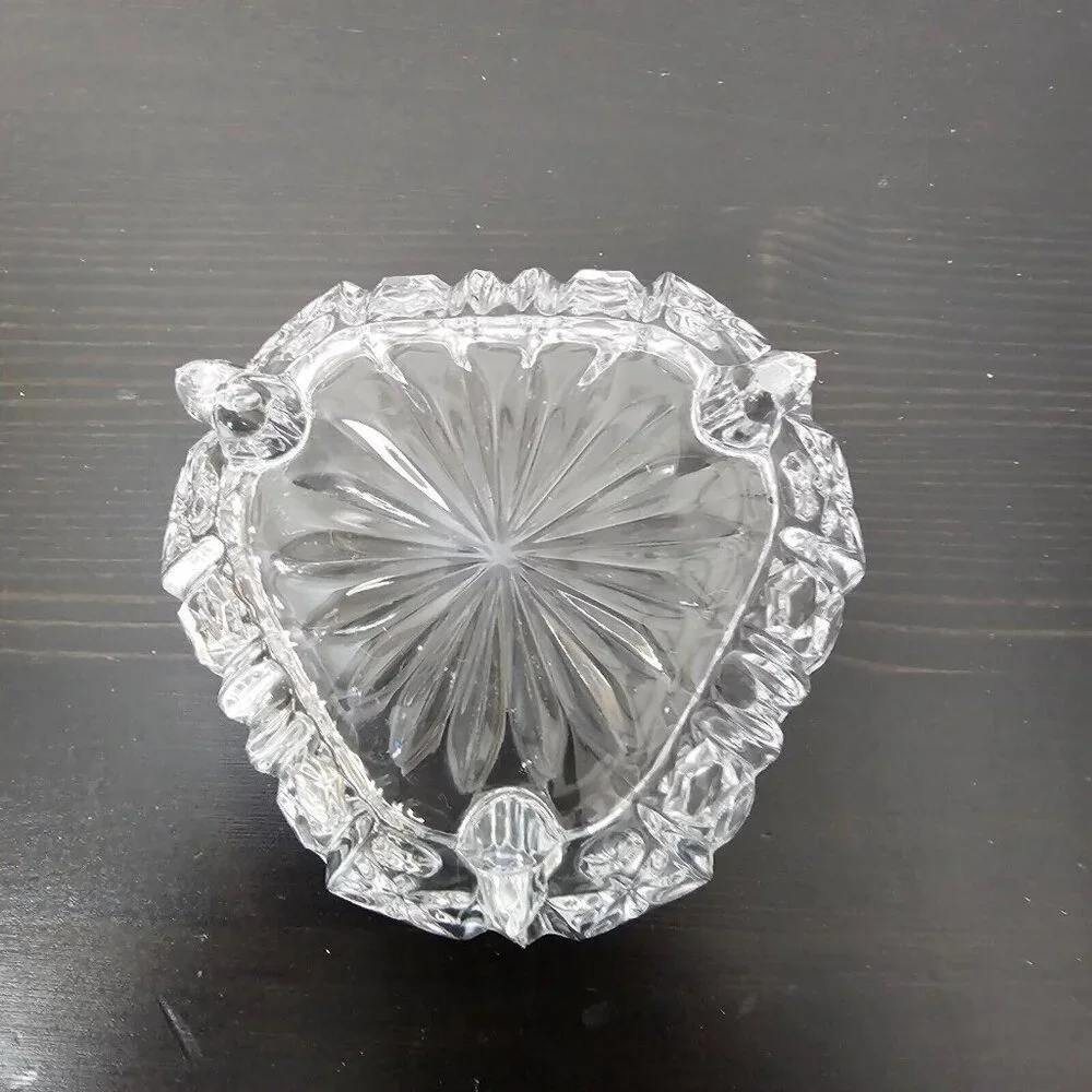 Vintage 3 Footed Triangular Clear Pressed Glass Candy Dish Nut Bowl Starburst - Picture 6 of 9